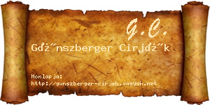 Günszberger Cirjék névjegykártya